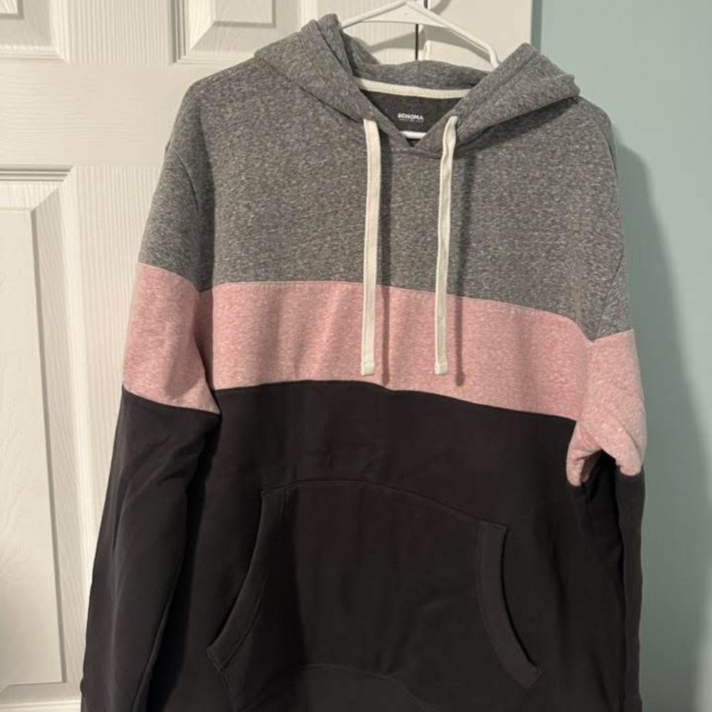 Men's Gray, Pink, and Black Hoodie